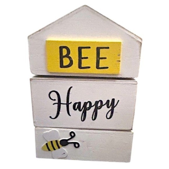 Bee Decor Wood Blocks Rotating Bee Happy Kind Grateful Humble Farmhouse Cottage - Picture 1 of 11